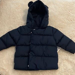 Navy puffer hooded frost free jacket